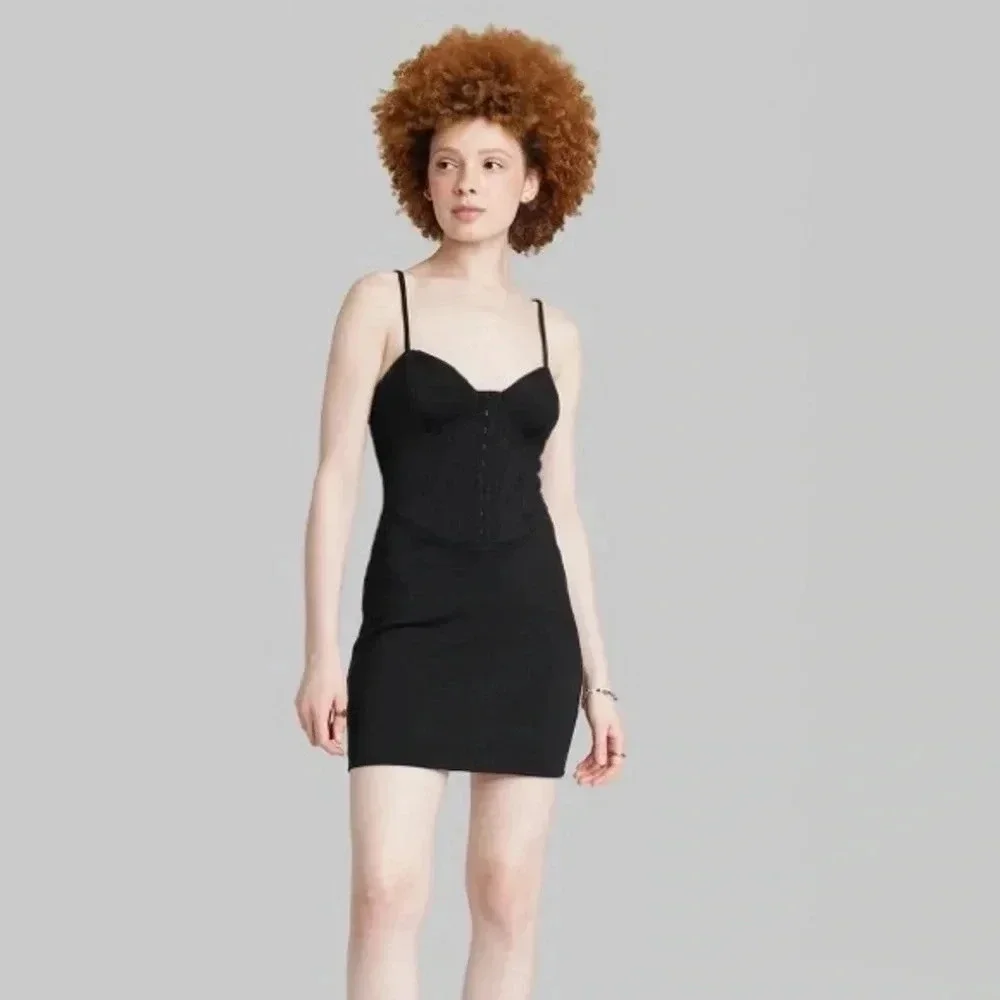 Wild Fable Women's Sleeveless Corset Mini Knit Bodycon Dress Black - Picture 2 of 9